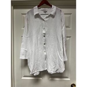Toofan White Gauze Lagenlook Mother of Pearl Back Button Tunic Shirt sz 1X NWT